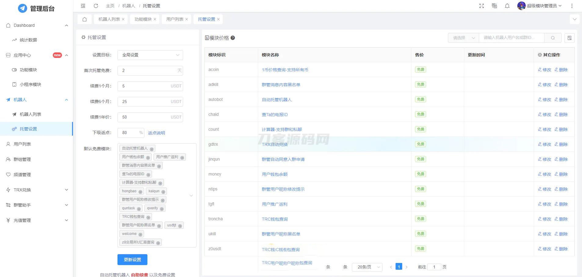 全功能tgbot/Telegram机器人多功能有后台版源码
